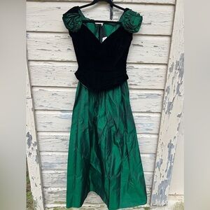 Vintage 80s Alyce Designs Velvet Taffeta Irridescent Party Holiday Midi Dress 8